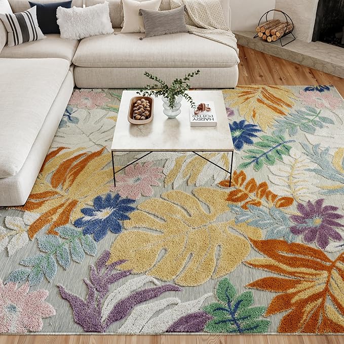 Nourison Home Suncoast Multicolor 7'10" x 9'10" Area Rug - Easy Clean, Non Shedding, Bed Room, Living Room, Dining Room, Kitchen (8' x 10')
