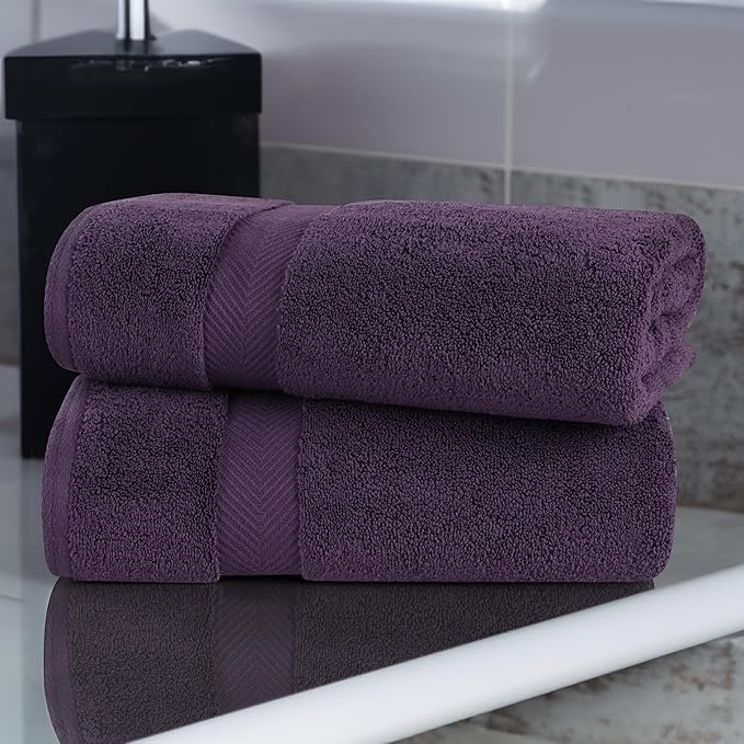 Superior Zero Twist 100% Cotton Bath Sheet Towels, Super Soft, Fluffy and Absorbent, Premium Quality Oversized Bath Sheet Set of 2 - Grape Seed