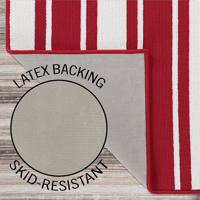 Nautica – Runner Rug | Indoor Runners for Hallways and Entry Rugs| Non-Slip and Non-Skid Entry and Kitchen Door Mat| Machine Washable Entryway Carpet Rugs |26” x 96” |Stripe Red