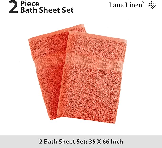 LANE LINEN 100% Luxurious Cotton 2 Pack Bath Sheets Set (35"x66") - Super Soft, Quick Dry & Highly Absorbent Extra Large Rust Orange Towels - Daily Use Hotel & Spa Quality Bathroom Towel - Tiger Lily