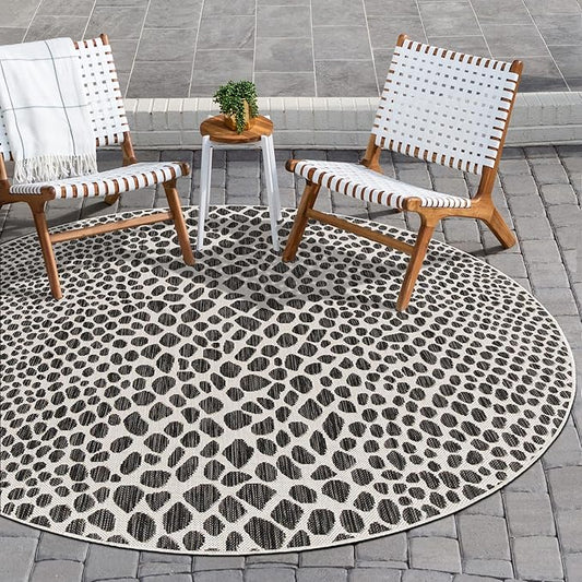 Unique Loom Outdoor Collection Area Rug - Cape Town (13' Round, Black/ Ivory)