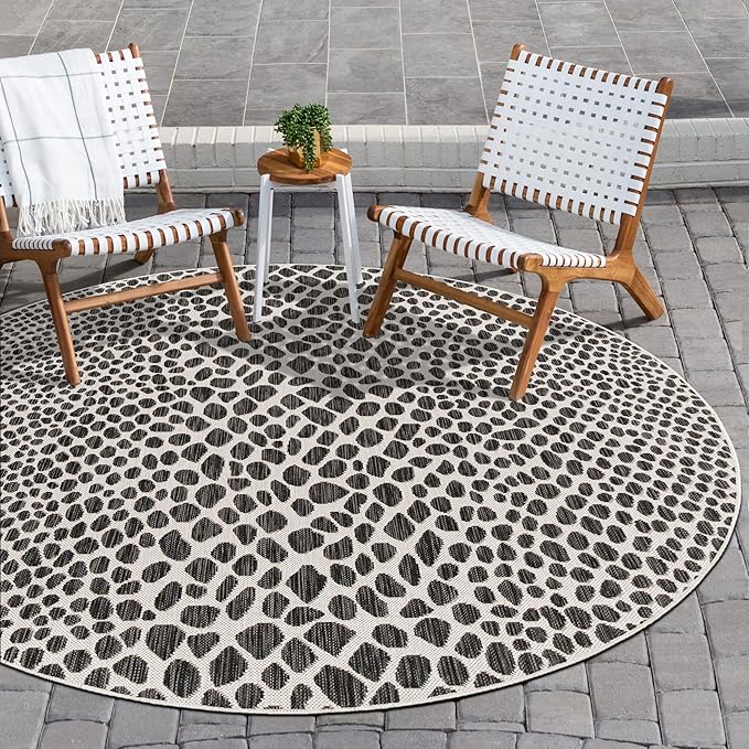Unique Loom Outdoor Collection Area Rug - Cape Town (10' 8" Round, Black/ Ivory)