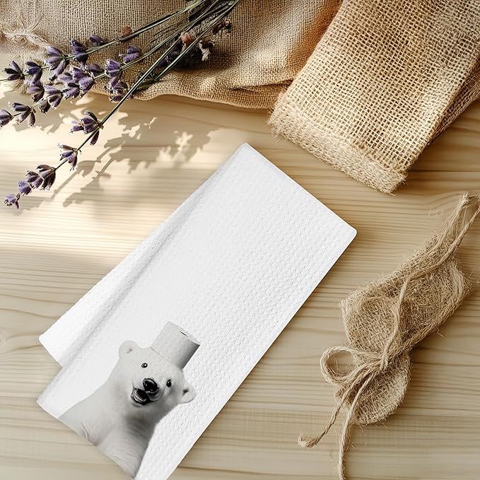 Polar Bear Hand Towels for Bathroom, White Bear Bathroom Hand Towels, Bear Bathroom Decor, Funny Hand Towels, Polar Bear Gifts for Bear Lovers Women, 16x24 Inch