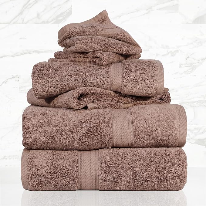 Superior Egyptian Cotton Pile 6-Piece Towel Set, 2 Bath, 2 Hand, 2 Face Towel/Washcloth, Heavyweight, Ultra Soft Luxury Towels, Thick Plush Essentials, Guest Bath, Spa, Hotel Bathroom, Muted Mauve