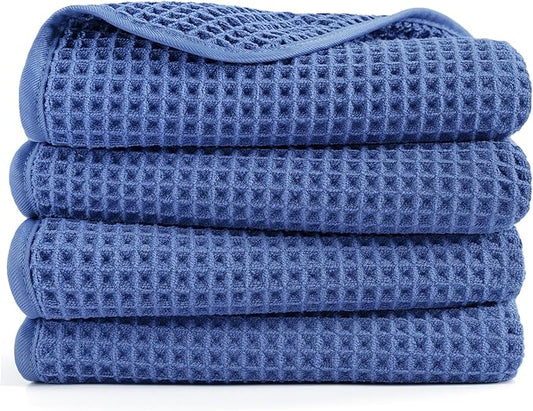 POLYTE 430 GSM Microfiber Lint Free Hand Towel, 16 x 30 in, 4 Pack (Waffle Weave)