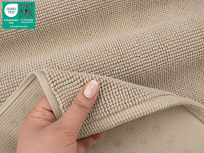 American Soft Linen Bath Rug, 20 in 34 in 100% Cotton Bath Mats Rugs for Bathroom, Slip Reducer Washable Shaggy Form Area Rugs, Beige Bath Rug