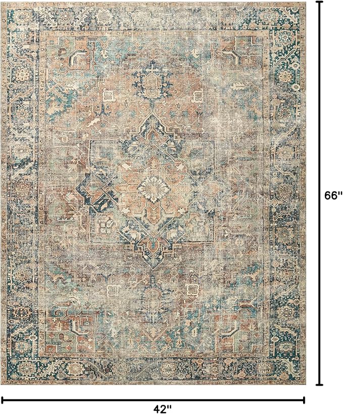 Loloi Margot Collection MAT-02 Terracotta/Lagoon 3'-6" x 5'-6" Accent Rug feat. CloudPile, No-Shed Easy Clean Large Patterned Area Rug for Living Room, Bedroom, Dining Area