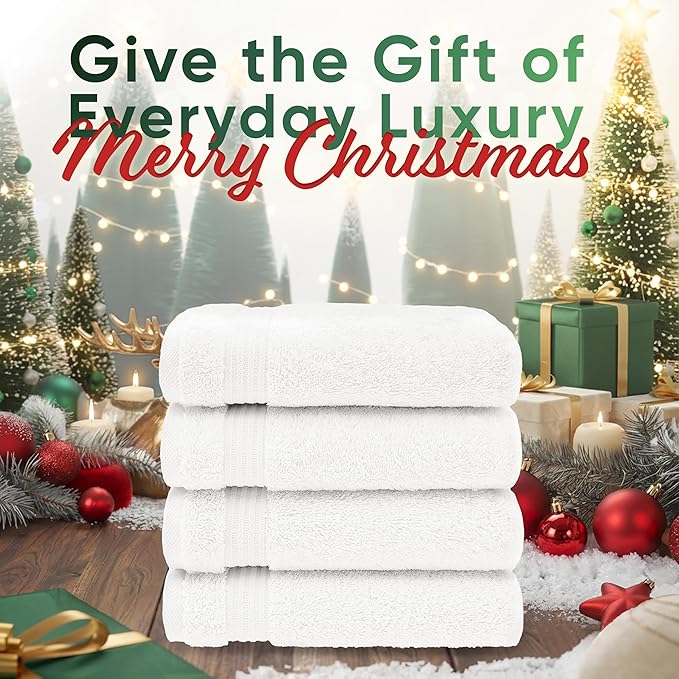 American Veteran Towel, Hand Towels for Bathroom Set of 4, 100% Cotton Turkish Hand Towel Sets, Soft Hand Face Towels, White Hand Towels