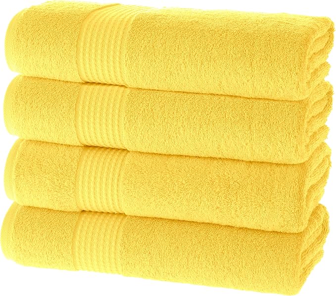 MAURA Basics Performance Bath Towels 100% Turkish Cotton with Hook Loops. Extra Large Luxury Absorbent Plush Towel Sets for Bathroom, Daily Use American Standard Size 27”x54”, Yellow