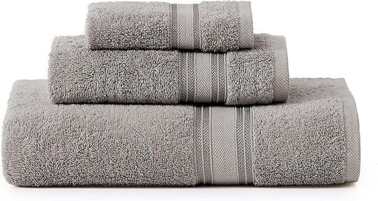 LANE LINEN Luxury Bath Towels Set - 3 Piece 100% Cotton Bathroom Towels, Quick Dry, Extra Aborbent, Super Soft Towels Set 1 Hand Towel, 1 Wash Cloths, 1 Bath Towel, Space Grey