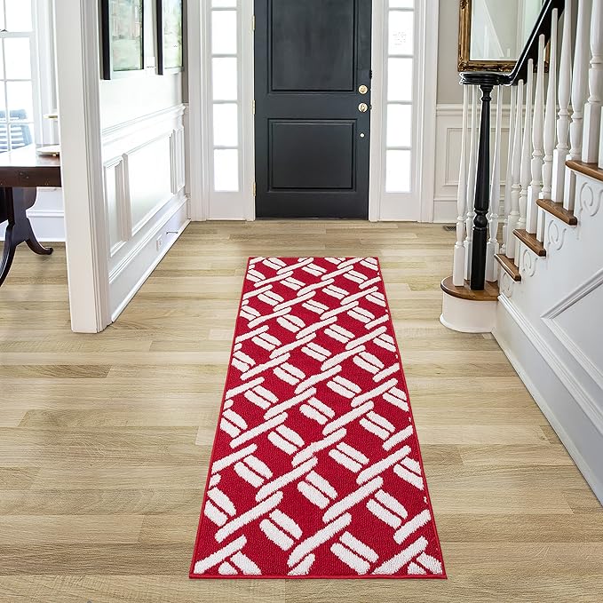 Nautica – Runner Rug | Indoor Runners for Hallways and Entry Rugs| Non-Slip and Non-Skid Entry and Kitchen Door Mat| Machine Washable Entryway Carpet Rugs |26 x 72 | Chain Red