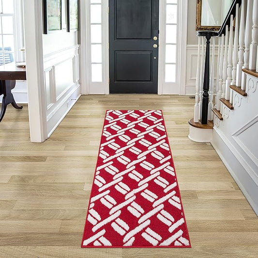 Nautica – Runner Rug | Indoor Runners for Hallways and Entry Rugs| Non-Slip and Non-Skid Entry and Kitchen Door Mat| Machine Washable Entryway Carpet Rugs |26 x 72 | Chain Red