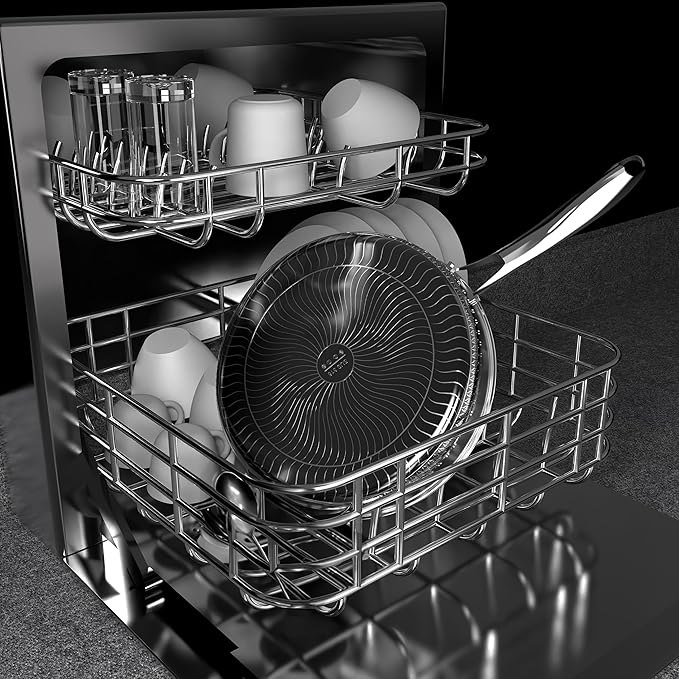 316L Stainless Steel 8QT Frying Pan Hexagon Nonstick Wok with Lid,Single Handle to Hold, PFOA Free, Dishwasher Oven Safe (8QT/Single Handle)