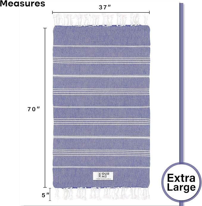 Turkish Beach Towel - Cotton Bathroom Towels Highly-Absorbent Quick Dry Bath Towels 37 x 70 inch Beach Towels Sand-Free Turkish Bath Towel Multipurpose Yoga Towel Beach Blanket (Denim Blue)