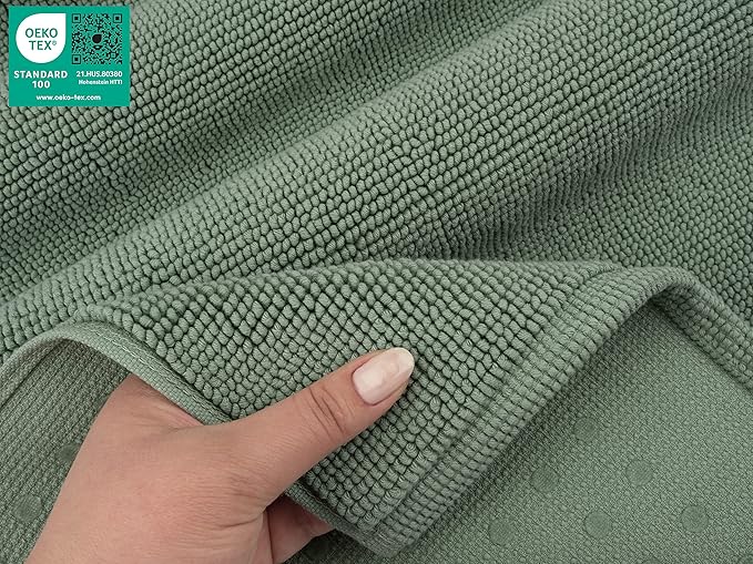 American Soft Linen Bath Rug, 17 in 24 in 100% Cotton Bath Mats Rugs for Bathroom, Slip Reducer Washable Shaggy Form Area Rugs, Sage Green Bath Rug