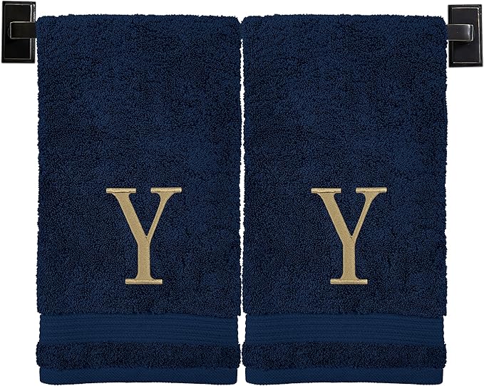 Monogrammed Hand Towels for Bathroom | Luxury Turkish Cotton | Embroidered in USA | Set of 2 | Choose Set Color and Monogram Color | A - Z | Modern Font