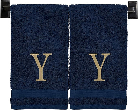 Monogrammed Hand Towels for Bathroom | Luxury Turkish Cotton | Embroidered in USA | Set of 2 | Choose Set Color and Monogram Color | A - Z | Modern Font