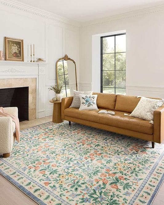 Loloi Rifle Paper Co. Eden Collection EDE-02 Mughal Garden Cream 2'-6" x 11'-6" Runner Rug feat. CloudPile™