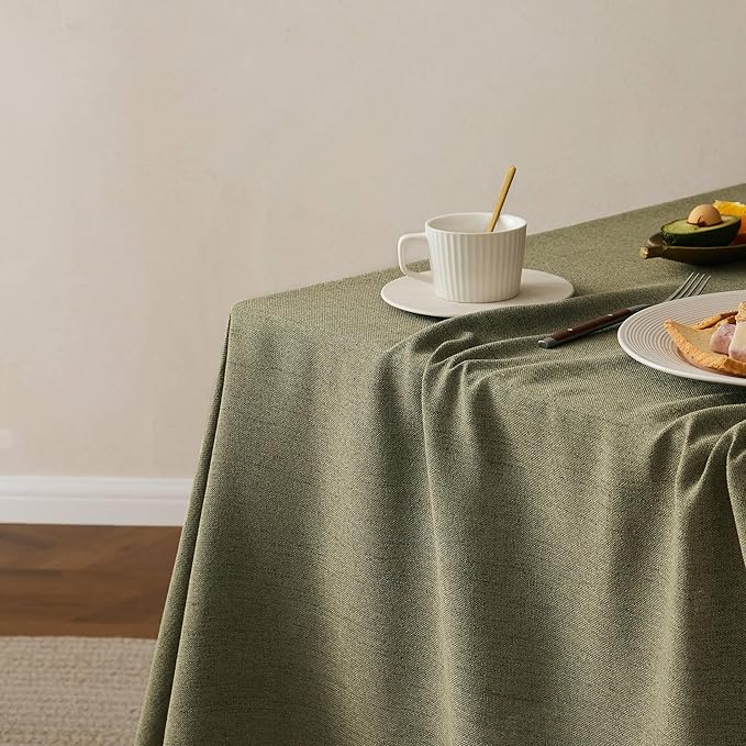Linen Tablecloth for Square Table, 60x60 Inch Olive, Farmhouse Style Green Tablecloth, Water Resistant Burlap Tablecloths for Dining Table Farmhouse Kitchen