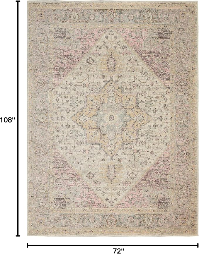 Nourison Home Tranquil Ivory Pink 6' x 9' Area Rug - Easy Clean, Non Shedding, Bed Room, Living Room, Dining Room, Kitchen (6' x 9')