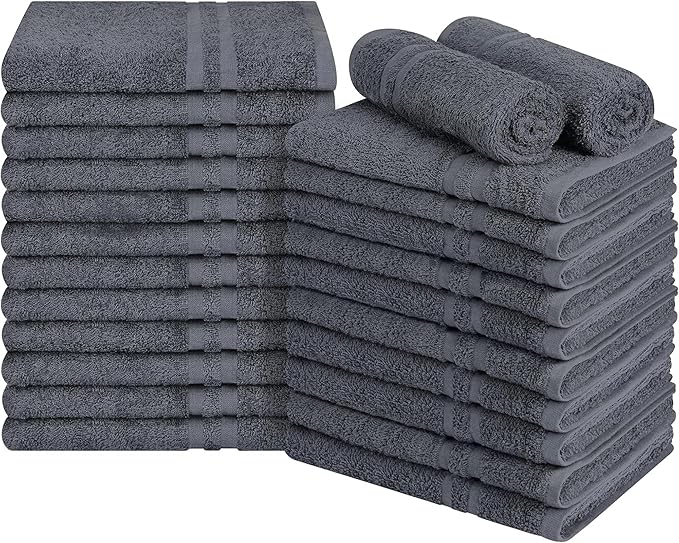 24 Pack Premium Hand Towels – 100% Cotton, Soft & Highly Absorbent – 16x27 Inches, Grey Bulk Towels for Bathroom, Spa, Gym & Daily Use