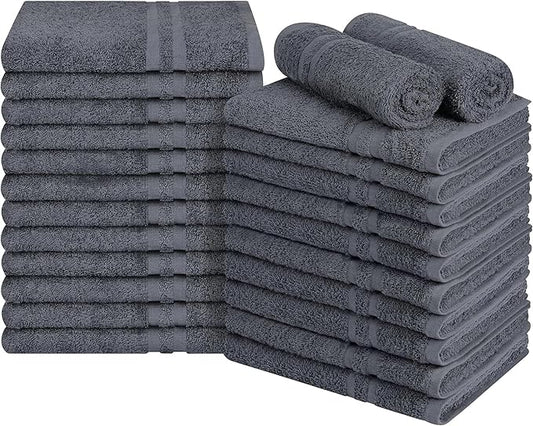 24 Pack Premium Hand Towels – 100% Cotton, Soft & Highly Absorbent – 16x27 Inches, Grey Bulk Towels for Bathroom, Spa, Gym & Daily Use