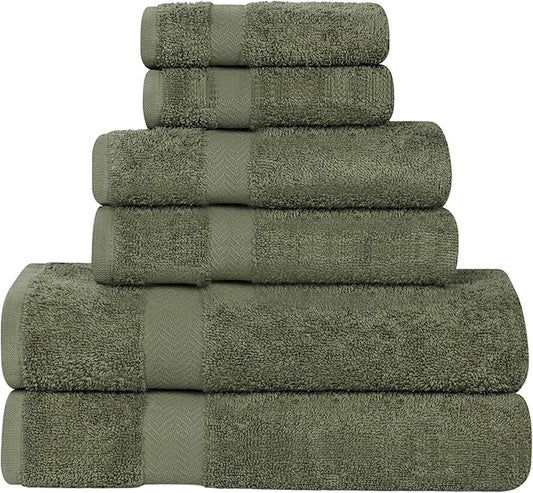 Superior 6-Piece Cotton Assorted Towel Set, Includes 2 Face/Washcloths, 2 Hand, and 2 Bath Towels, Lightweight Essentials, for Home, Beach, Bathroom, Quick Drying, Franklin Collection, Forest Green