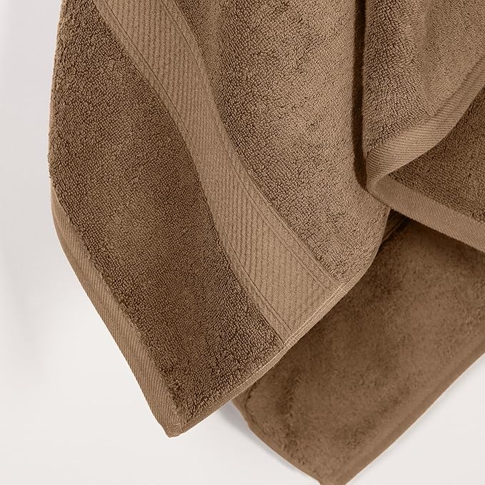 Superior Egyptian Cotton Pile Bath Towel Set of 2, Ultra Soft Luxury Towels, Thick Plush Essentials, Absorbent Heavyweight, Guest Bath, Hotel, Spa, Home Bathroom, Shower Basics, Latte