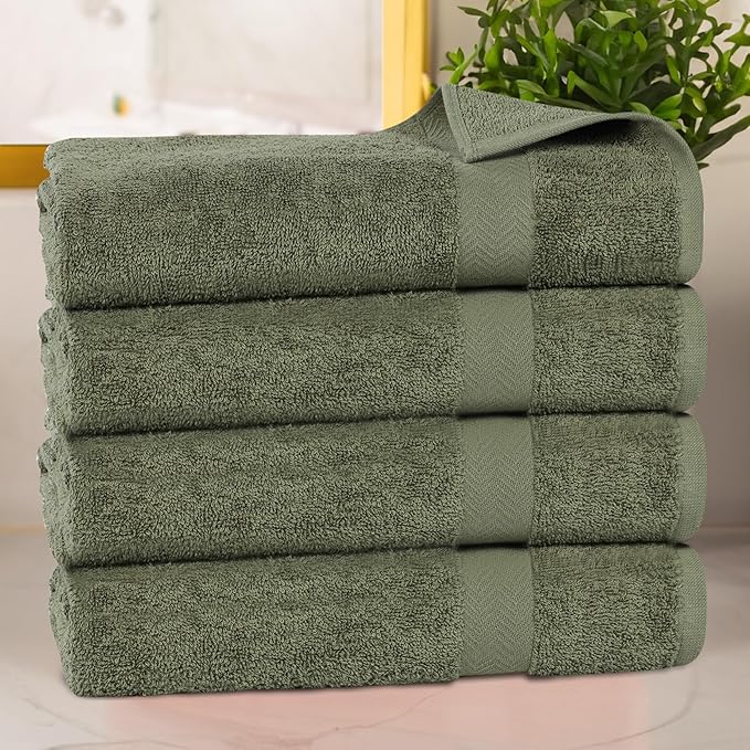 Superior 4-Piece Cotton Bath Towel Set, Towels for Adults, Kids, Fast Drying Body Towels, Shower, Bath, Pool, Guest/Master Bathroom Essentials, Dorm, Home, Apartment, Franklin Collection, Green