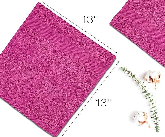 Premium Wash Cloths Pack of 12 (13" x 13") 100% Ring Spun Cotton | Luxury Washcloths | Ultra Soft Face Towels | Highly Absorbent Wash Cloths for face (Dark Pink)