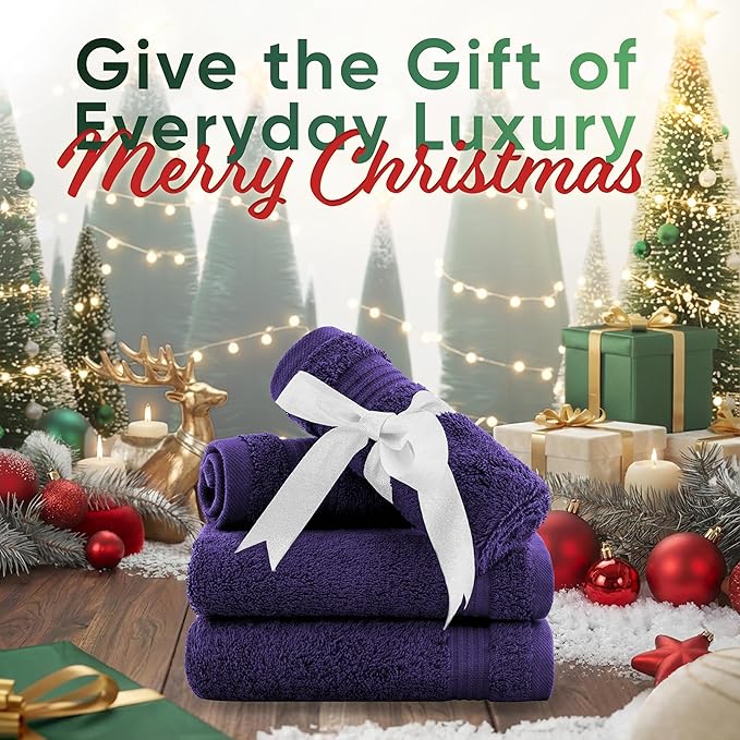 American Veteran Towel, 100% Cotton Turkish Washcloths for Bathroom Essentials 4 Pack, Soft Absorbent Wash Cloths Quick Drying Small Towels Washrags, Purple