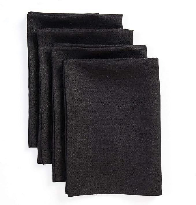 Solino Home Black Linen Napkins Set of 4 - 100% Pure Linen Cloth Washable Dinner Napkins 20 x 20 Inch for Winter, Holiday, New Year - Fete