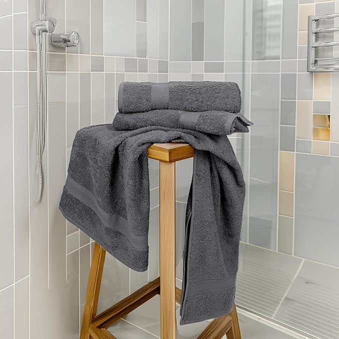 Large Bath Towels Set of 6 – 100% Cotton Terry – 24" x 50" – Quick Dry, Soft & Highly Absorbent – Grey Towels for Bathroom, Gym, Spa, Pool & Daily Use