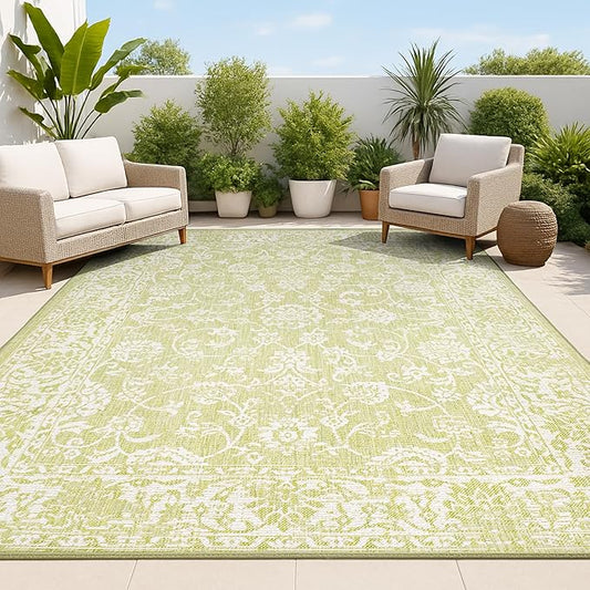 JONATHAN Y Weave Floral Indoor Outdoor Area Rug 4X6 Green/Cream, Tela Bohemian Textured for Backyard, Patio, Porch, Easy-Cleaning, High Traffic, Pet-Friendly, Non-Shedding (SMB100D-4)