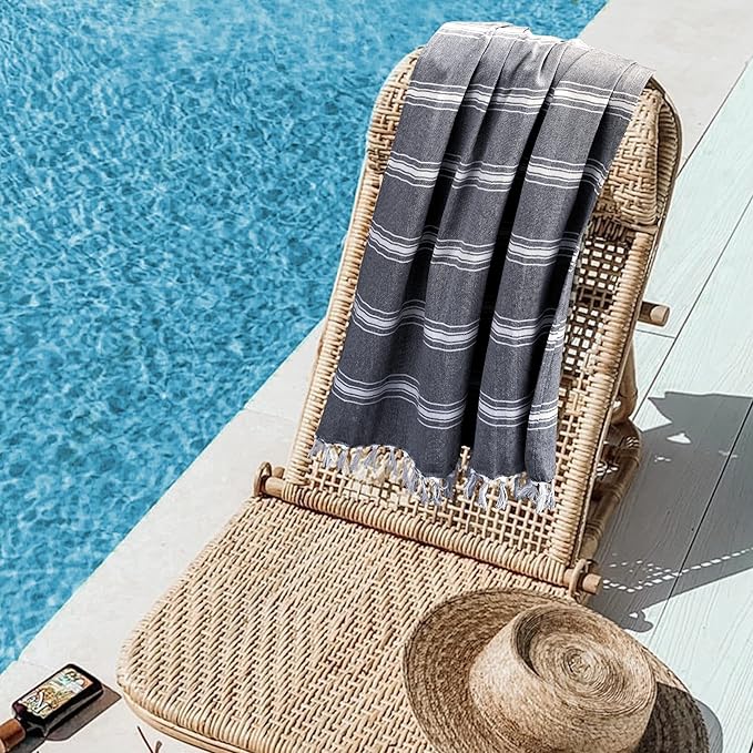 Belizzi Home Peshtemal Turkish Towel Chevron Beach Towels Oversized 36x71 Set of 6, Beach Towels for Adults, Soft Durable Absorbent Extra Large Bath Sheet Hammam Towel - Black