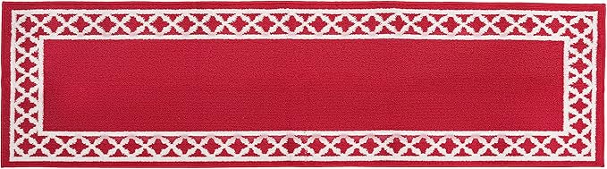 Nautica – Runner Rug | Indoor Runners for Hallways and Entry Rugs| Non-Slip and Non-Skid Entry and Kitchen Door Mat| Machine Washable Entryway Carpet Rugs |26” x 96” | Trellis Red