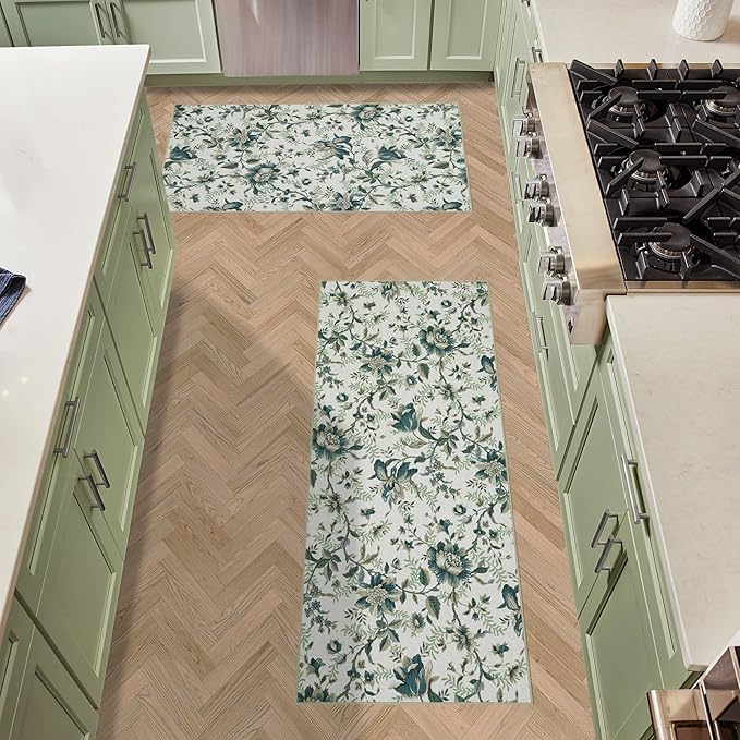 Laura Ashley Beige Edita's Garden Floral Machine Washable & Slip Resistant 2 Piece Set - 26" x 45" Accent Rug & 26" x60" Runner Rug