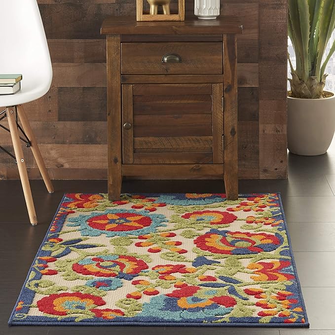 Nourison Home Aloha Multicolor 2'8" x 4' Area Rug - Easy Clean, Non Shedding, Bed Room, Living Room, Dining Room, Kitchen (3' x 4')