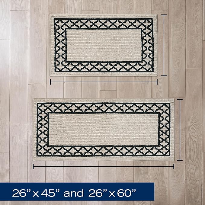 Nautica – Runner Rug 2 Piece Set | Indoor Runners for Hallways and Entry Rugs| Non-Skid Entry and Kitchen Door Mat| Machine Washable Carpet Rugs | 2'2" x 3'9" and 2'2" x 5' | Trellis Natural Twist