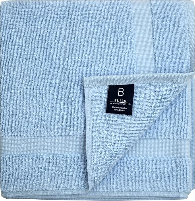 Bumble Towels Bliss Luxury 2 Pack Banded Bath Mats - 22" x 34" - Premium Quality Bath Mat Set - 1000 GSM - Soft Combed Cotton, Absorbent (Sky Blue)