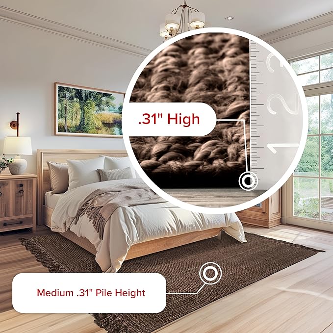 Nuloom Daniela Chocolate, 6' x 9', Handmade, Jute, Tassel, Soft and Textured, High Traffic, Stain Resistant, Easy Clean, Durable Area Rug for Bedroom, Living Room, Dining Space, Foyer, Entryway