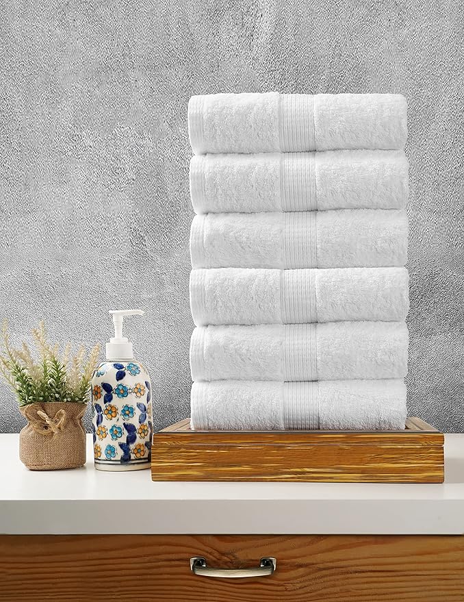 LANE LINEN Set of 6 Hand Towels (16"x28") - 100% Ringspun Cotton - Premium Quality Hand Towels for Bathroom - Quick Drying, Soft & Absorbent Hand Towel Set - Ideal for Hotel, Spa & Salons - White