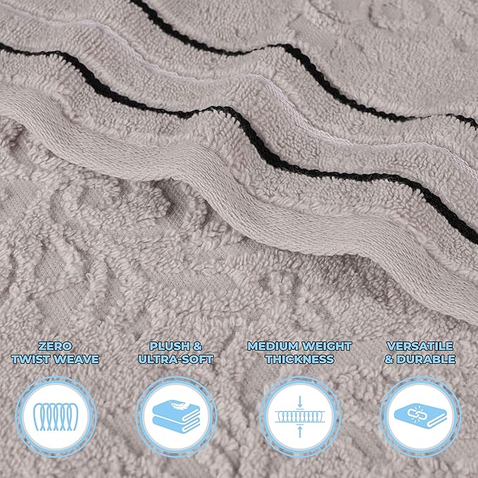 Superior Cotton Hand Towel Set, Small Towels, Plush Soft Absorbent Bathroom Basics, Home Essentials, Spa, Salon, Hotel, Kitchen, Luxury Quick Drying, Zero-Twist, Jacquard Floral, Set of 6, Platinum