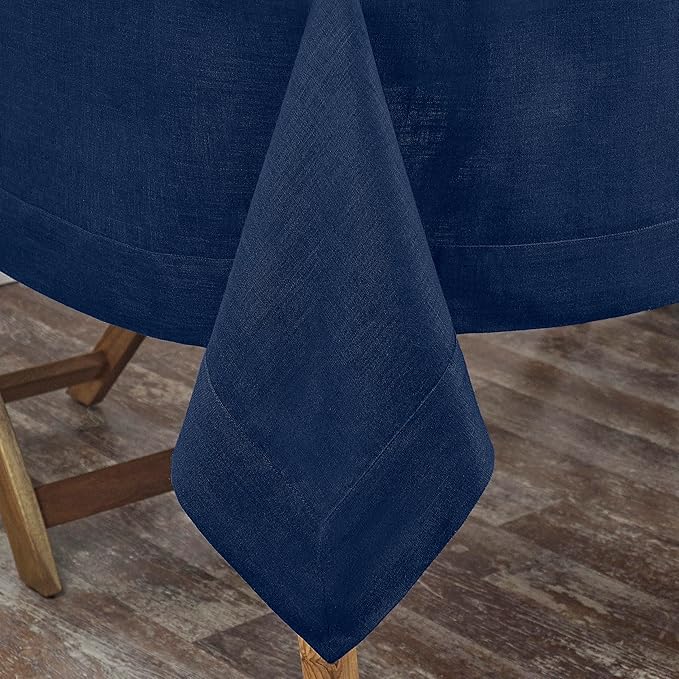 D'Moksha Homes Linen Tablecloth 60 x 120 Inch - 100% Pure Linen Navy Blue Table Cloth for Rectangle Tables - Machine Washable Cloth Tablecloth for Winter, Christmas, Holiday, New Year