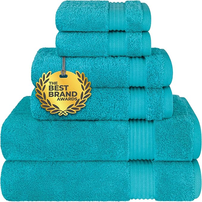Cotton Paradise 6 Piece Towel Set 100% Cotton Soft Absorbent Turkish Towels for Bathroom 2 Bath Towels 2 Hand Towels 2 Washcloths, Aqua Blue Towel Set