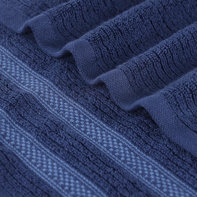 Superior Cotton Hand Towel Set, Zero Twist, Ribbed Geometric, Small Towels, Plush Soft Absorbent Bathroom Basics, Home Essentials, Spa, Salon, Hotel, Kitchen, Luxury Quick Drying, Set of 6, Navy Blue