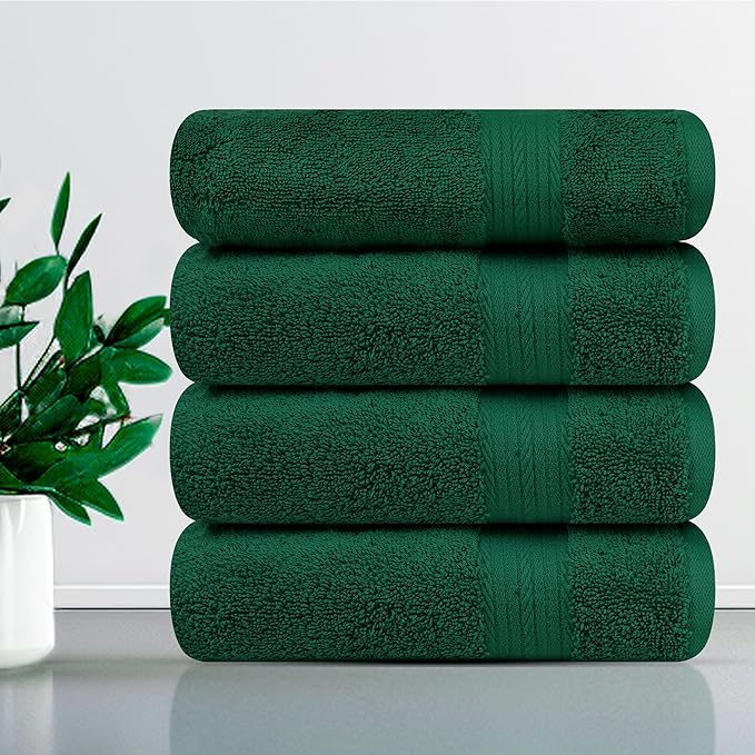 Ample Decor 100% Cotton Bath Towels for Bathroom 30 X 54 Inch 600 GSM Soft Absorbent - 4 pcs - Christmas Green