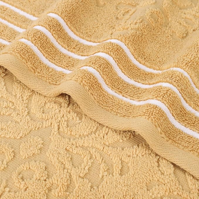 Superior Cotton 8 Piece Assorted Floral Towel Set, Includes 2 Bath, 2 Hand, 4 Washcloth/Face Towels, Quick Dry, Home Essentials, Shower, Spa, Luxury Plush Soft Absorbent Towels, Zero Twist, Gold