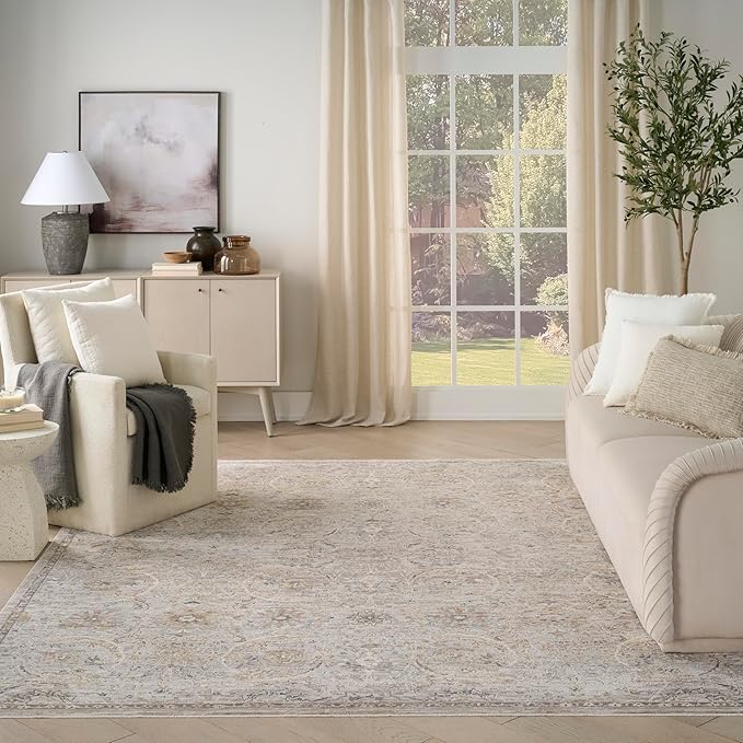 Nourison Home Heirloom Blend Light Grey 5'3" x 7'10" Area Rug - Easy Clean, Non Shedding, Bed Room, Living Room, Dining Room, Kitchen (5' x 8')