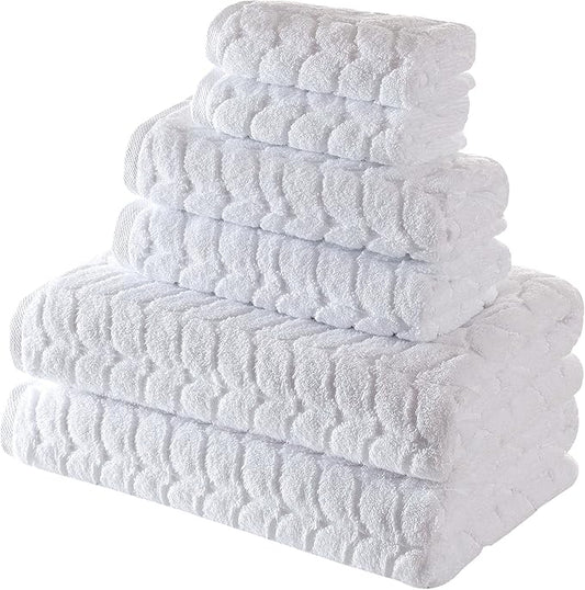 BAGNO MILANO Turkish Cotton Ultra-Soft Plush Absorbent Quick Dry Bathroom Towel Set, Made in Turkey (White, 6 pcs Towel Set)